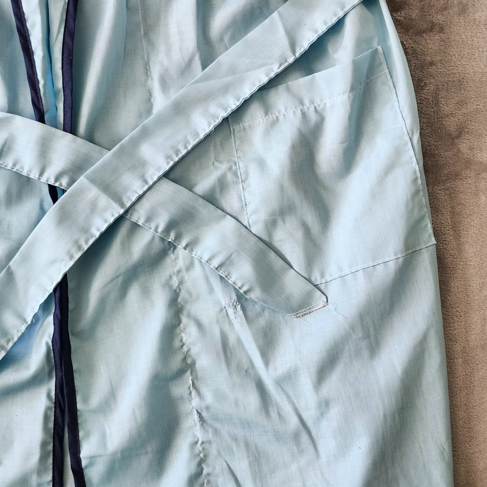 Vintage 1960s/70s Robe Baby Blue w/ Navy Stripe Pockets Men's XL Belt‎ Dad - Picture 5 of 13